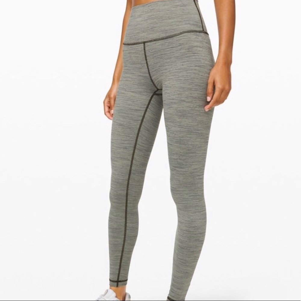 lululemon athletica Heathered Olive High-Rise Leggings with Contrast Seams